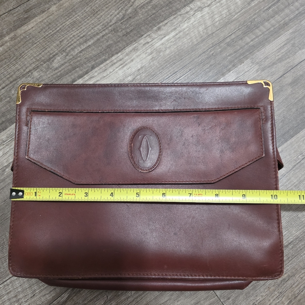 CARTIER MUST BORDEAUX Leather Clutch bag Wine VINTAGE 90s Designer - Picture 13 of 14